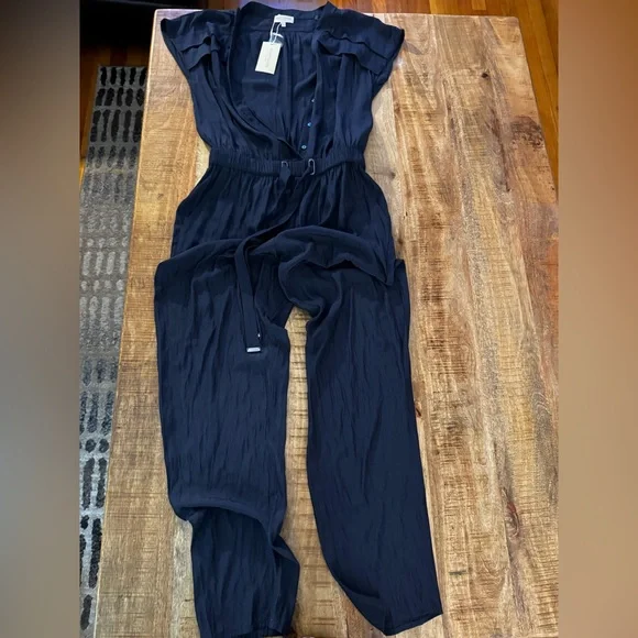 Ramy Brook ALETHA Midnight navy Blue silky short sleeve Jumpsuit NWT MEDIUM - Picture 4 of 10
